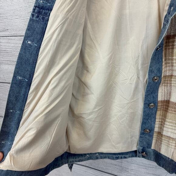 Impressions Plus Size Tan Plaid Denim Trim Fall Shacket Size 1X - Picture 5 of 9